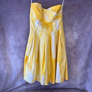 Calvin Klein Strapless Yellow Abstract Brushstroke Fit & Flare Dress Sz 4